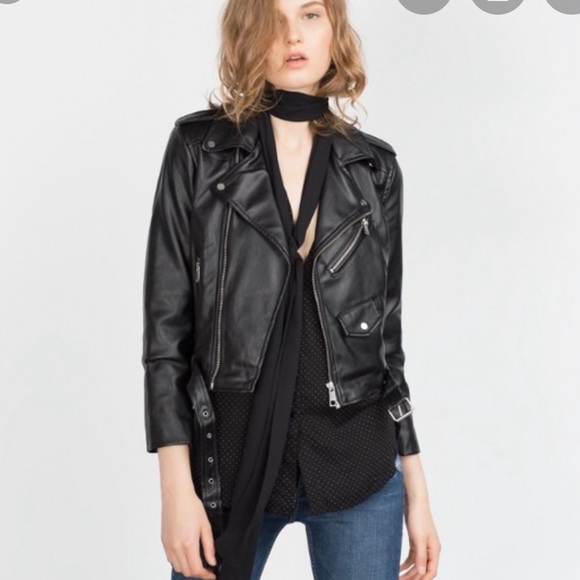 cropped leather jacket zara
